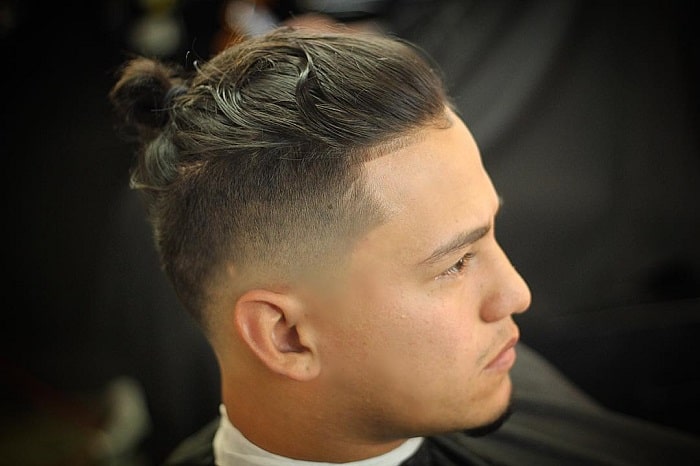 Drop Fade with Man Bun on Top