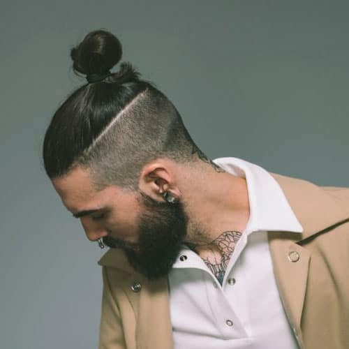 cool men samurai hairstyle with top knot 