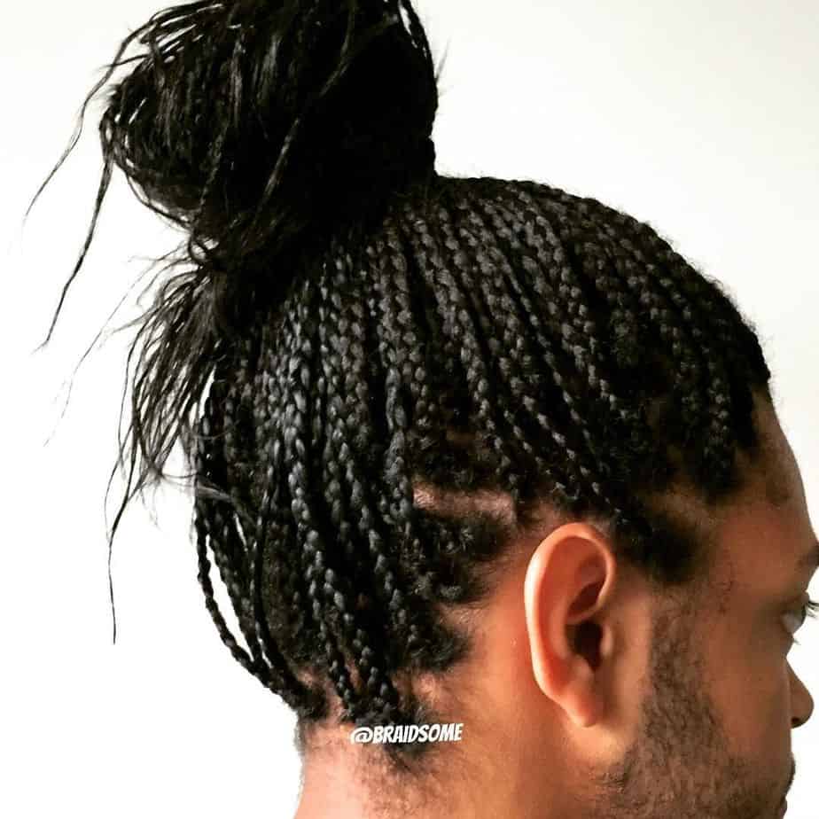 high bun in long box braids