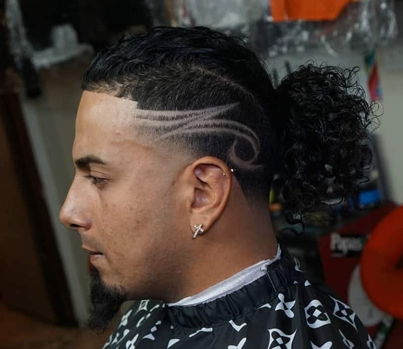 Long Curly Hair with Taper Fade  