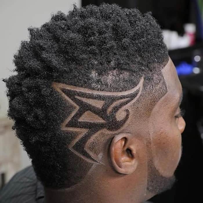 Afro Taper Fade Cut with Design  for Black Man