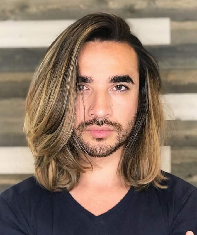 Long Hair Blonde Highlights for Men