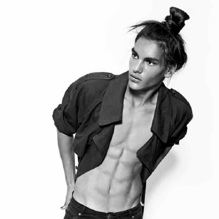 male model Ruanui Dalton with long hair