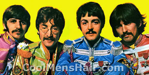 The Beatles haircuts with mustaches.