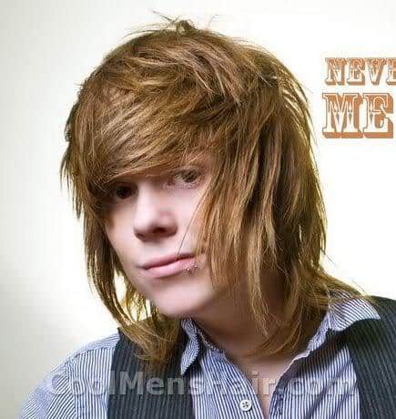 Picture of Christopher Drew bangs hairstyle.