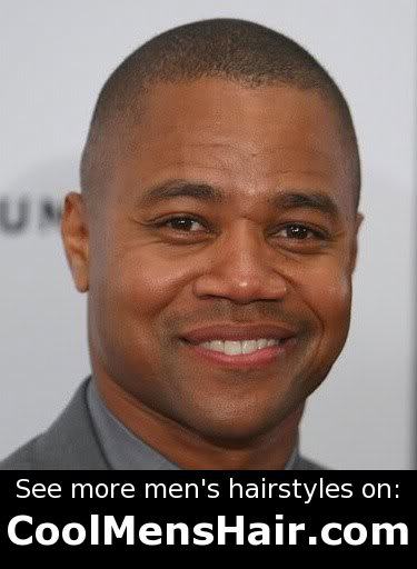 Photo of Cuba Gooding Jr buzz cut hairstyle. 