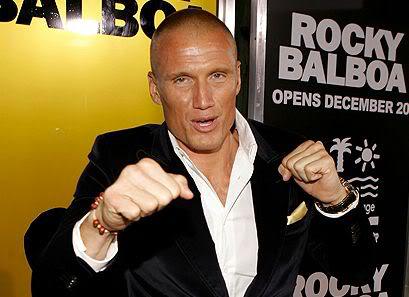 Picture of Dolph Lundgren shaved head.