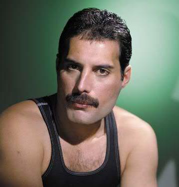 Photo of Freddie Mercury with chevron mustache.