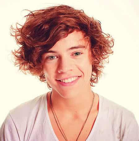 Photo of Harry Styles curly hairstyle.