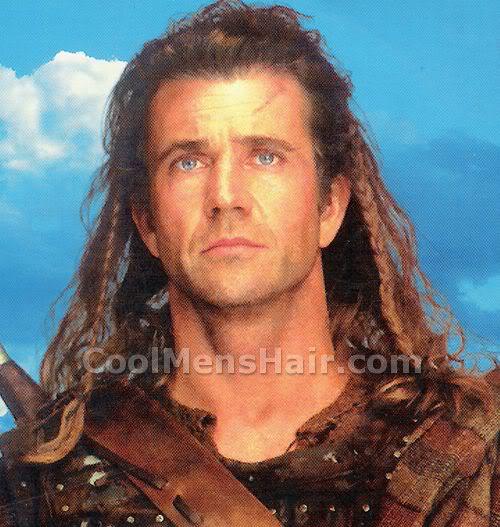 Picture of Mel Gibson long hairstyle in Braveheart.