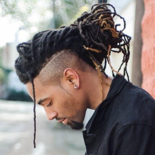 black men bun with messy dreadlocks