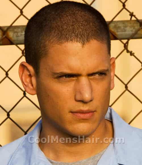 Photo of Michael Scofield buzz cut hair.