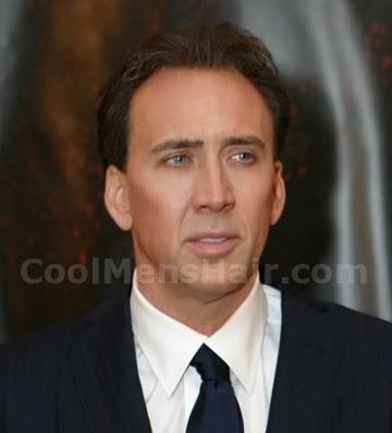 Picture of Nicolas Cage swept back hairstyle.