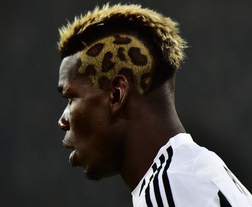 Paul Pogba leopard hairstyle. Photo via Mirror