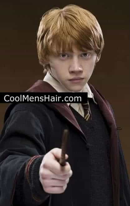 Image of Rupert Grint (Ron Weasley) shaggy hairstyle. 