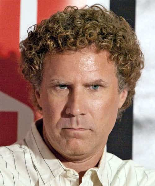 Photo of Will Ferrell medium length curly hairstyle.