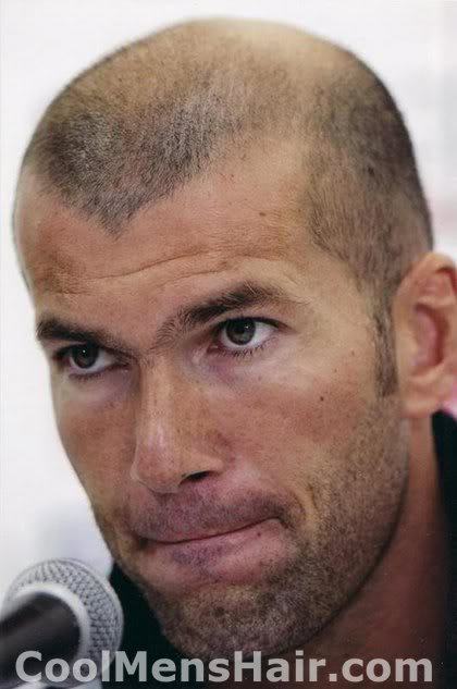 Zinedine Zidane buzz cut with widow's peak.