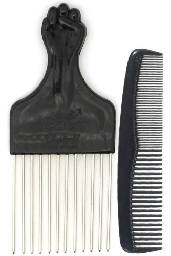 Afro Hair Pick with Black Fist and Comb Set