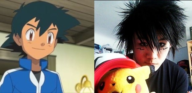 Ash Ketchum's hairstyle with black hair