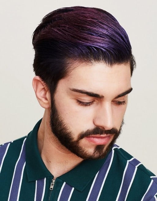 beard comb over with purple hair