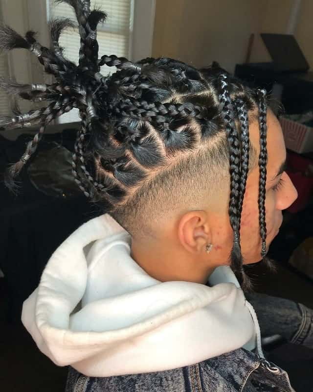 black men braids with top knot