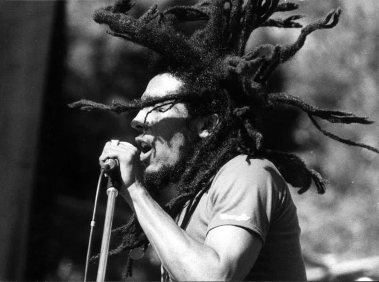 Bob Marley with his dreadlocks hairstyle