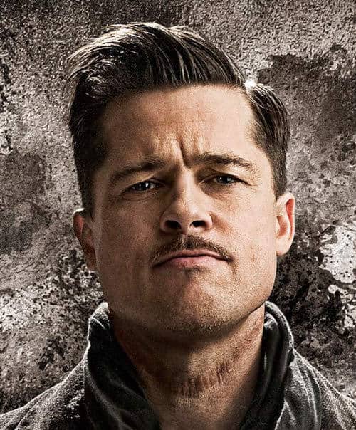 Brad Pitt side parted hairstyle in Inglourious Basterds.