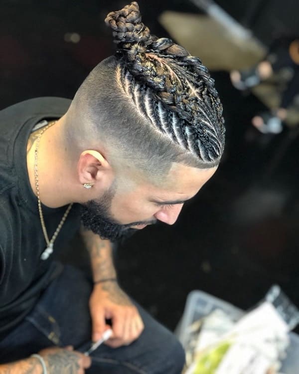 braided man bun with fade