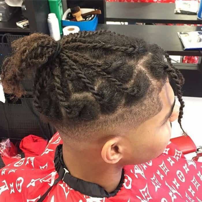 man bun with cornrow twists