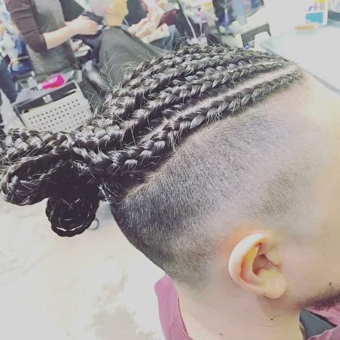 cornrow man bun for thick hair