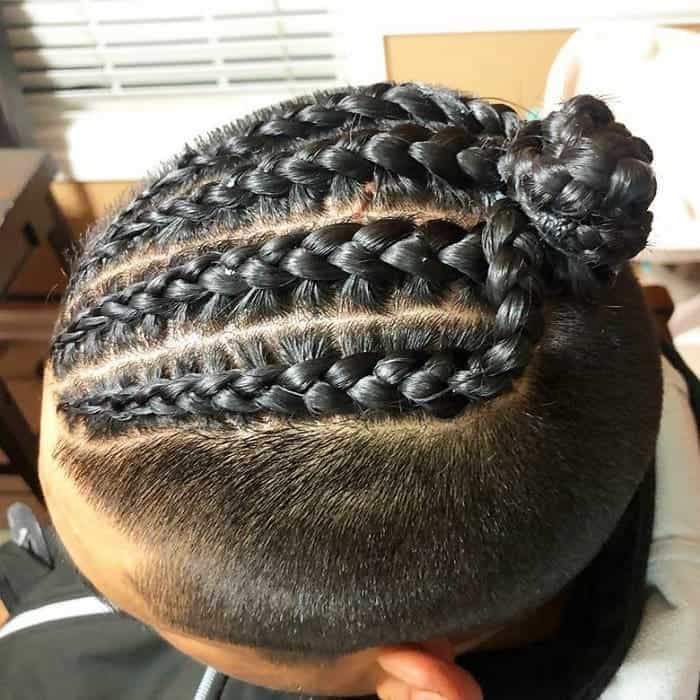 high cornrow man bun