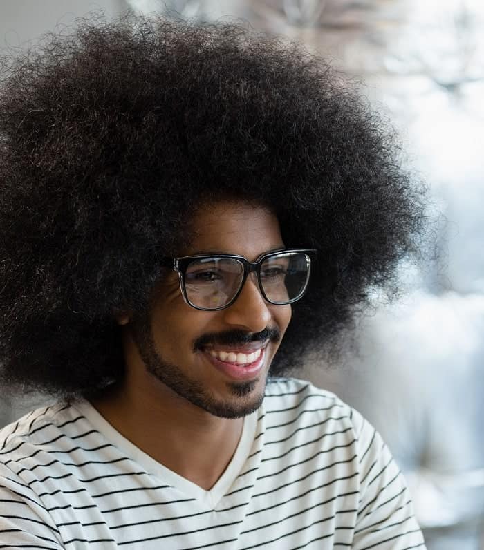 curly unruly hair of black man