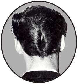 Picture of ducktail hair at the back.