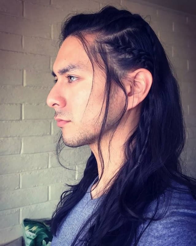 Guy with Long Hair with Side Dutch Braid