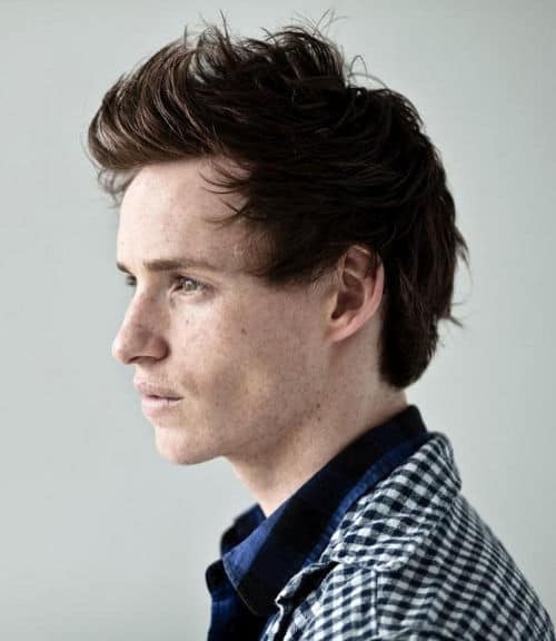 Photo of the side view of Eddie Redmayne hair.