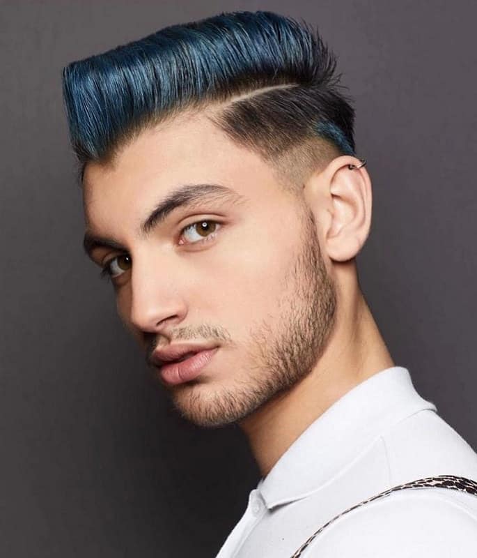white guy flat top haircut with blue highlights