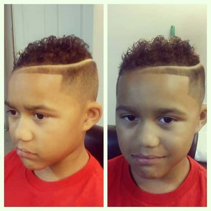 little boy curly hair with shard parting