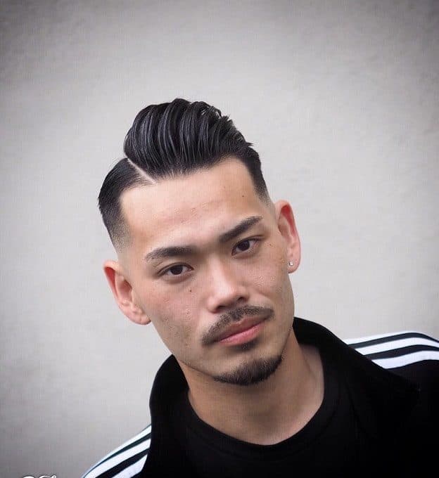 hard part haircut with pompadour 