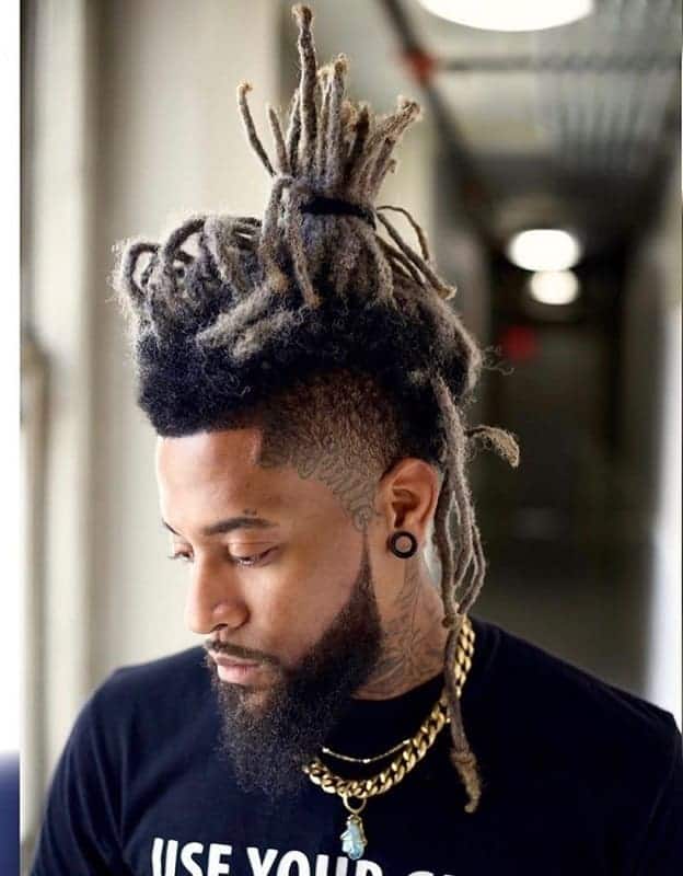 high top fade with dyed dreadlocks