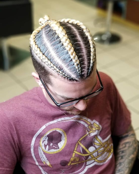 hipster man bun with cornrow