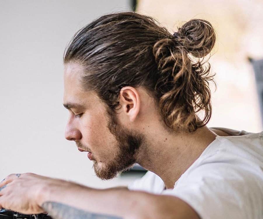 Semi Bun hairstyles for long haired men