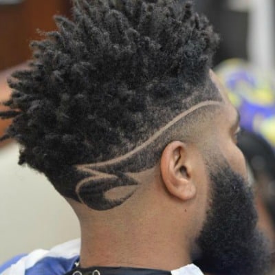 Short Curly Mohawk with Geometric Pattern