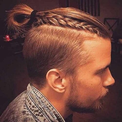 Buns with Braid and Strong Side Part for men