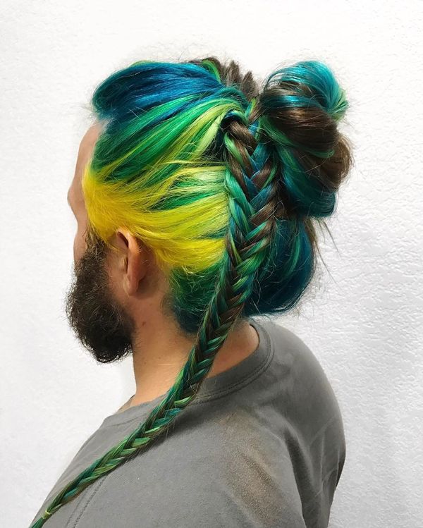 Colorful Braids for Men with Curly Hair