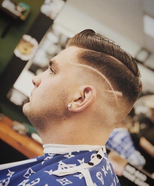 long crew cut with design and fade