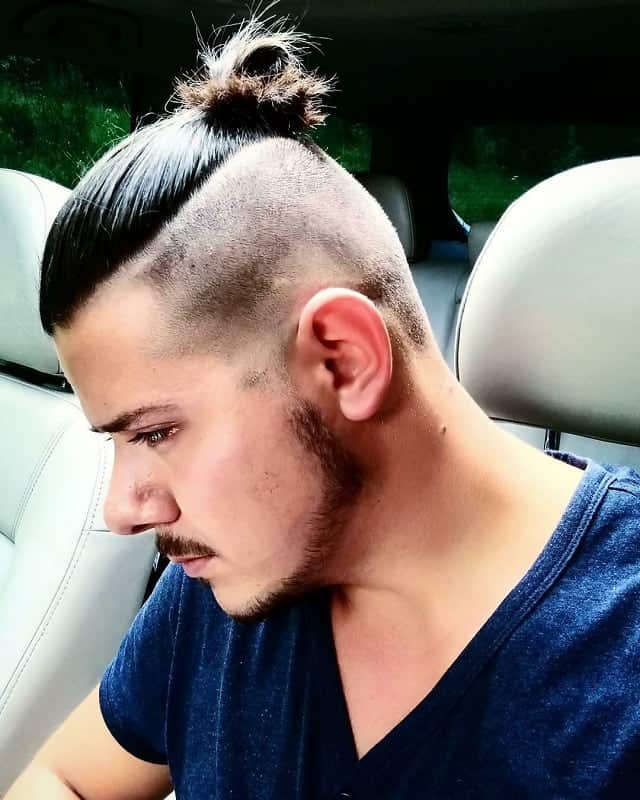 men's long hair undercut with top knot