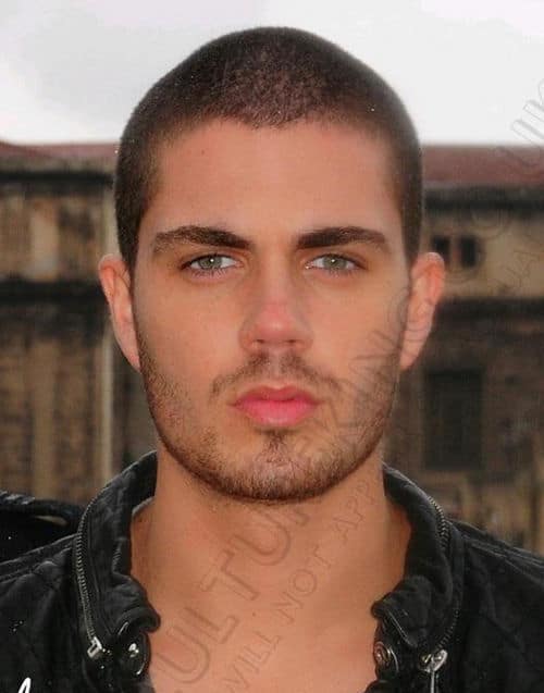 Photo of Max George buzz cut hairstyle.