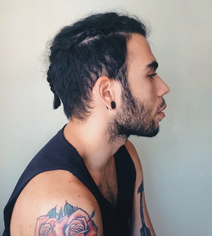 men's short hair braid with beard