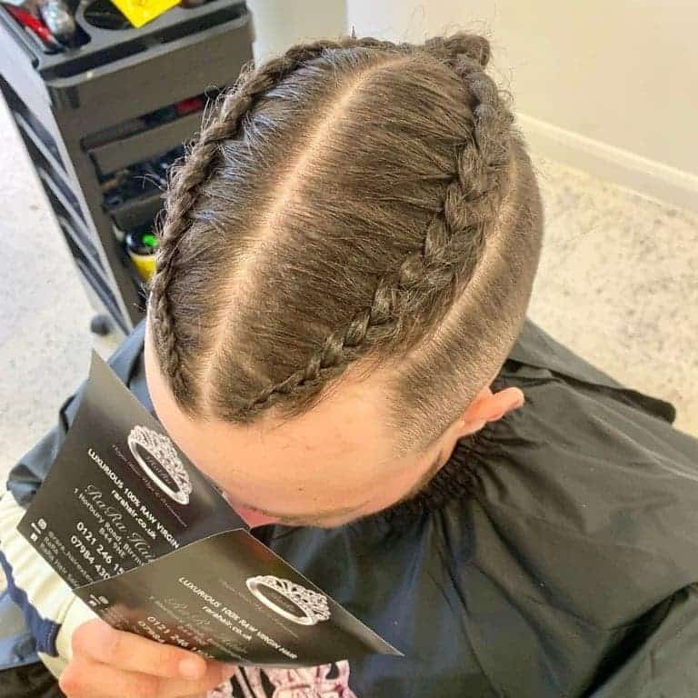 tow braids with bun for men