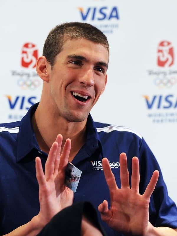 Image of Michael Phelps oblong face sporting buzz cut.